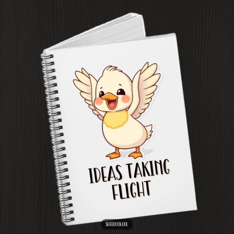 Funny delighted shelduck notebook with a cute bird flapping its wings, perfect for jotting down inspired thoughts.