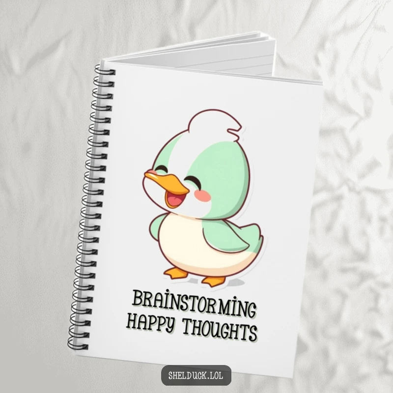 Funny joyful shelduck notebook with a happy bird bobbing its head, designed for capturing thoughts with cheer.