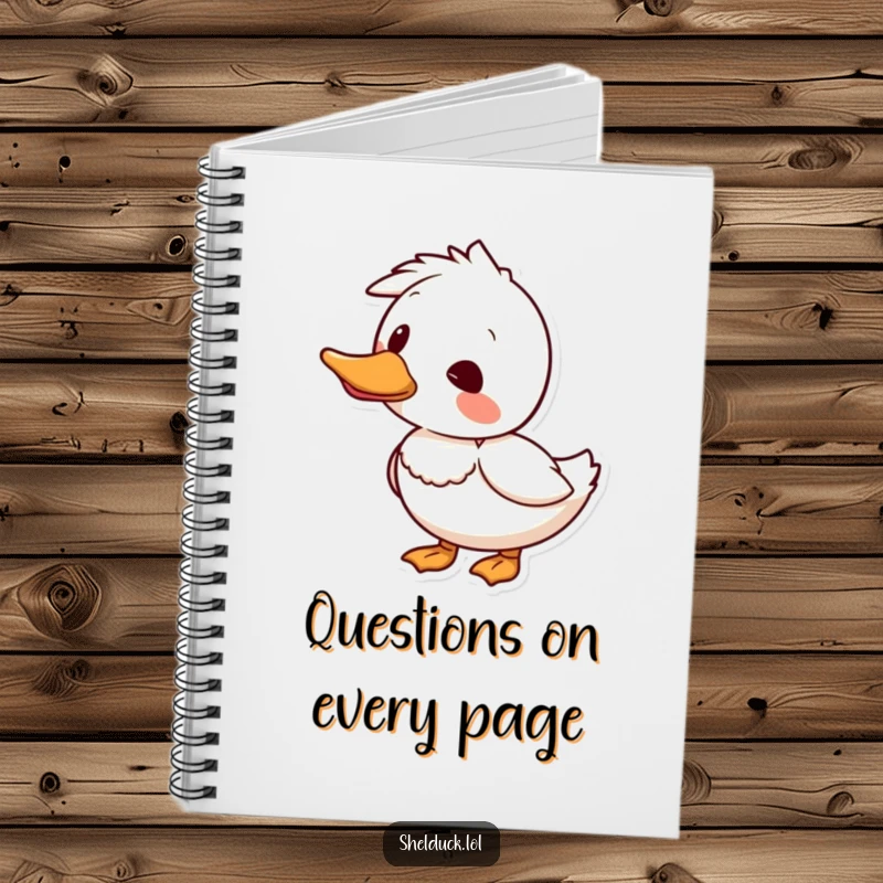 Funny shelduck notebook showing a bird humorously tilting its head, perfect for jotting notes with a thoughtful expression.