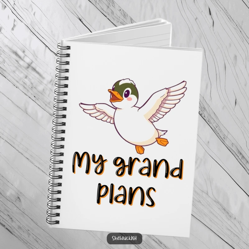 Funny Shelduck Notebook with a shelduck in cheerful flight, perfect for jotting down notes with a dose of avian humor.