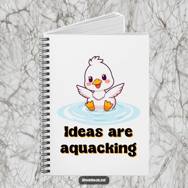 Funny Shelduck Bobbing Notebook with a cheerful duck surfacing from water, a humorous and practical stationery item.