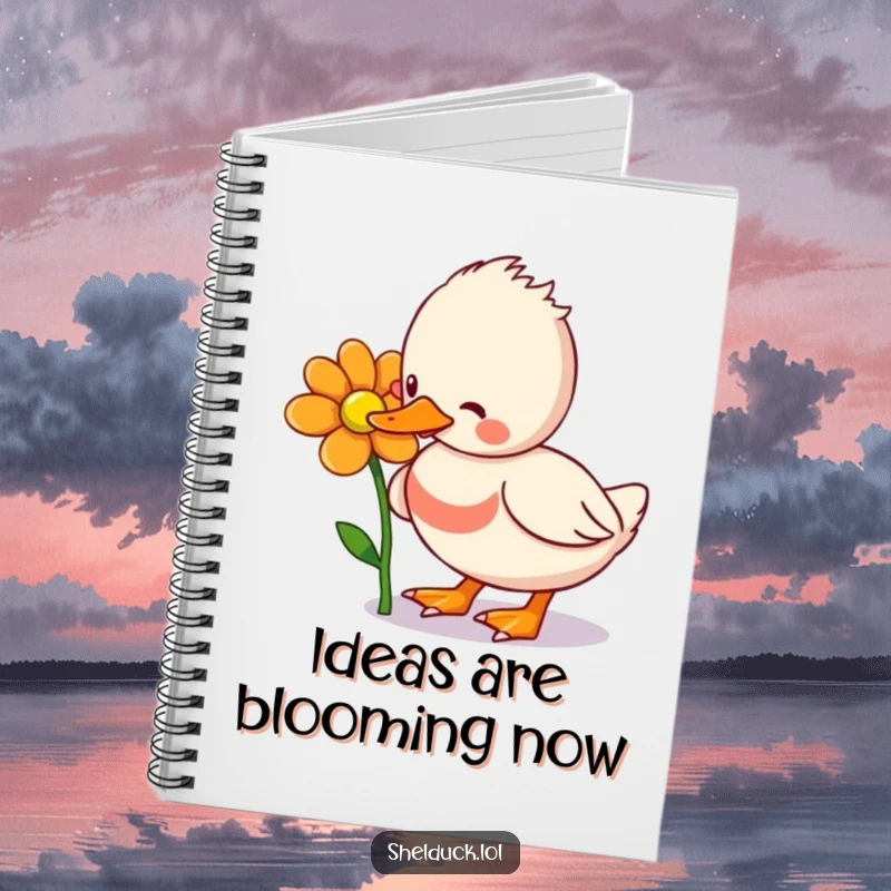 Funny Shelduck Notebook: Features a shelduck bird playfully pecking at a flower, ideal for journaling, planning, and embracing humorous creativity.