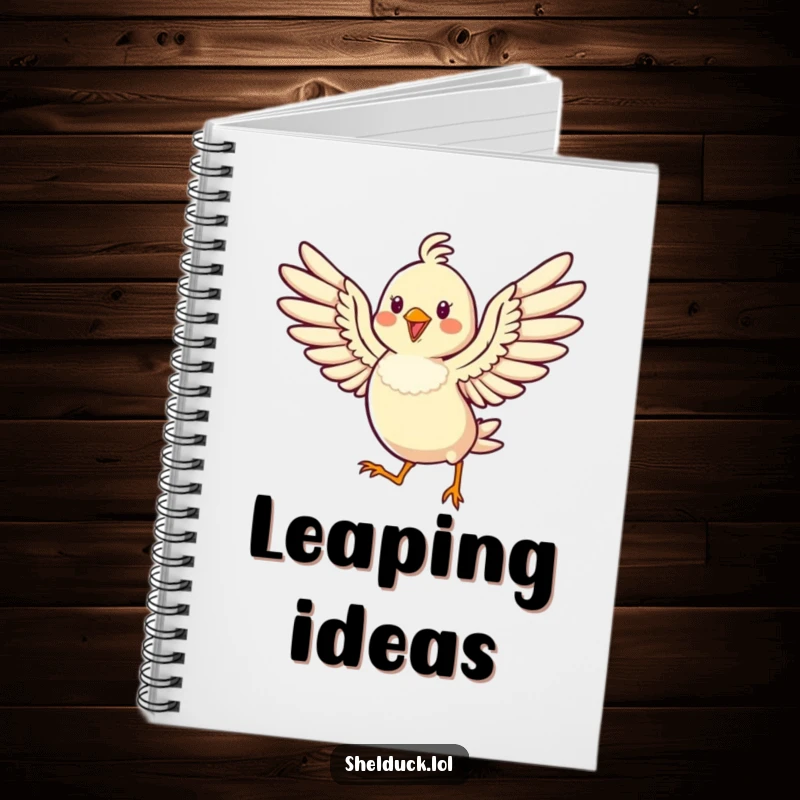Funny notebook cover with a cheerful bird hopping high with its wings spread wide, for inspired note-taking.