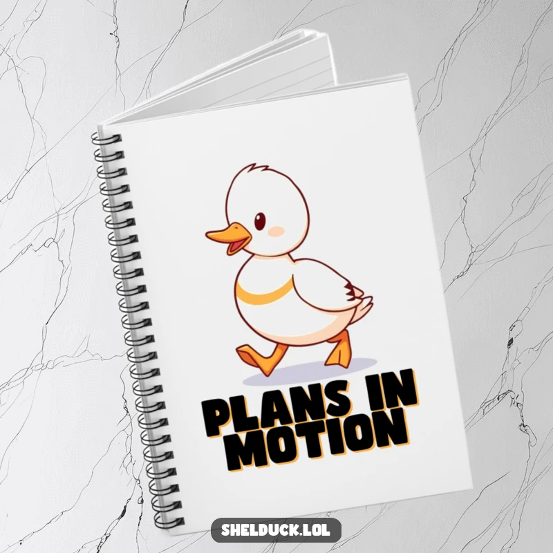 Funny Shelduck Waddling Notebook with a duck walking purposefully, a humorous and practical stationery item.