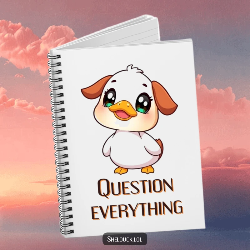 Funny shelduck notebook featuring a cute bird with wide, curious eyes, ideal for jotting down thoughts and questions