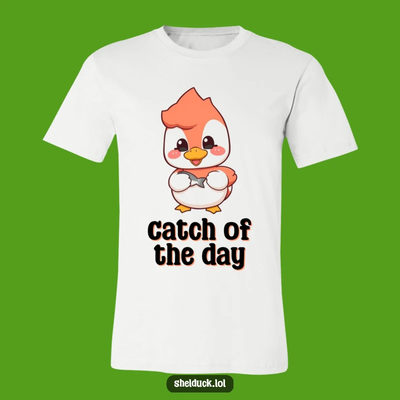Funny Shelduck Fisherman T-Shirt - Cheerful Angler Bird Tee - Great Funny Gift for Fishermen
