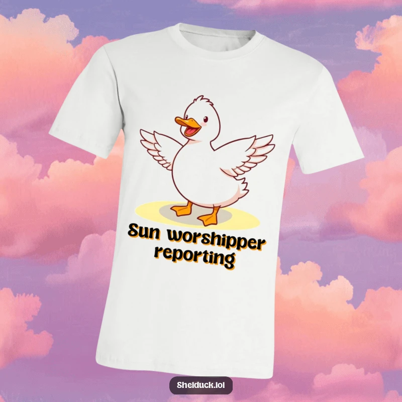 Funny Shelduck T-Shirt: Adorable cartoon shelduck actively stretching its wings under bright sunshine, radiating positivity and humor.