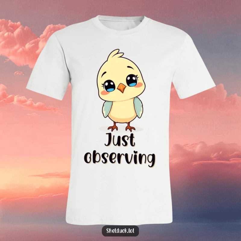 Funny t-shirt showcasing a comical bird in a curious head-tilt pose, radiating charm and amusement for a lighthearted style.