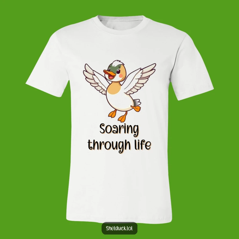 Funny Shelduck Flying T-Shirt - Joyful Wings Outstretched Humor Tee