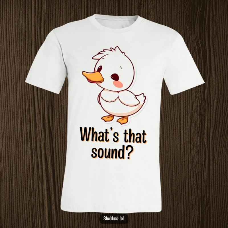 Funny shelduck t-shirt featuring a bird humorously tilting its head, expressing curiosity and a thoughtful nature.