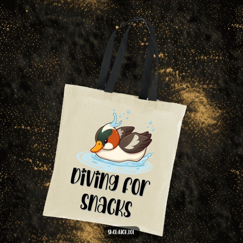 Funny Shelduck Tote Bag: Featuring a comical bird diving underwater with a splash, offering funny avian humor, ideal funny gift.