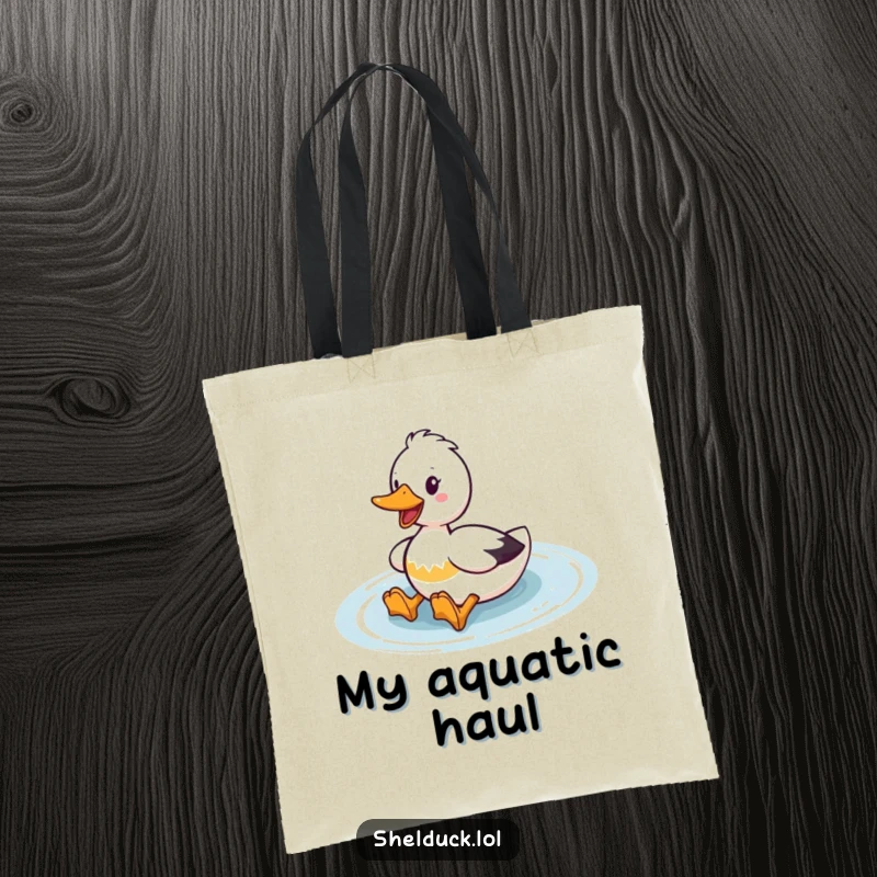 Funny Shelduck Tote Bag: A shelduck enthusiastically paddles with webbed feet, a humorous and practical bag for water lovers.