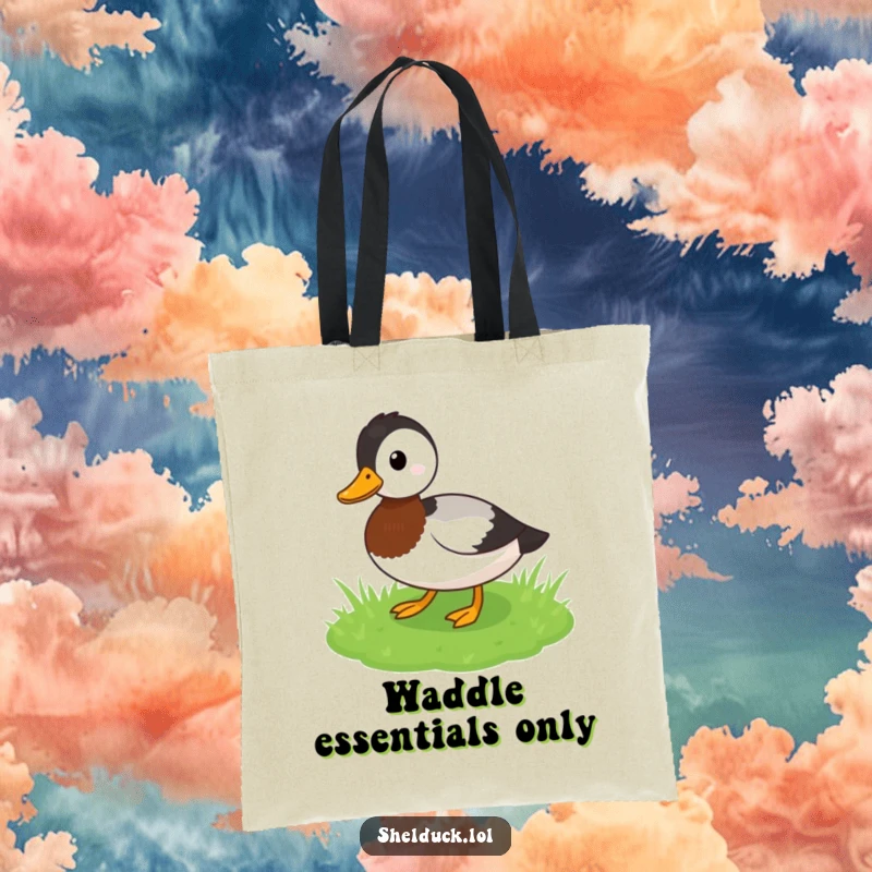Funny Shelduck Tote Bag: A playful bird waddles happily, offering funny charm and ample space, perfect funny gift for shoppers.