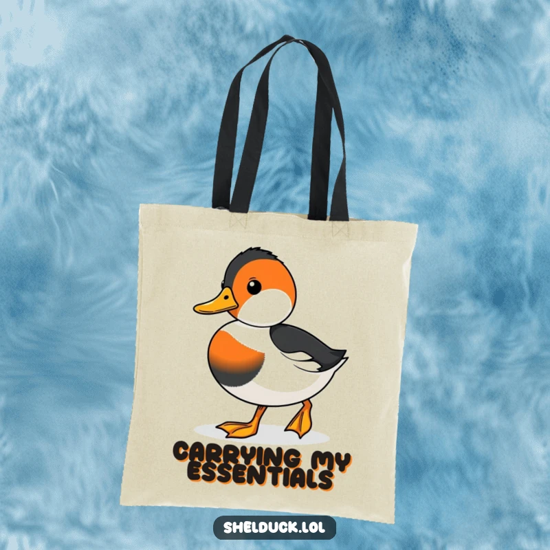 Funny tote bag with a cute shelduck waddling determinedly, ready to carry your essentials with purpose.