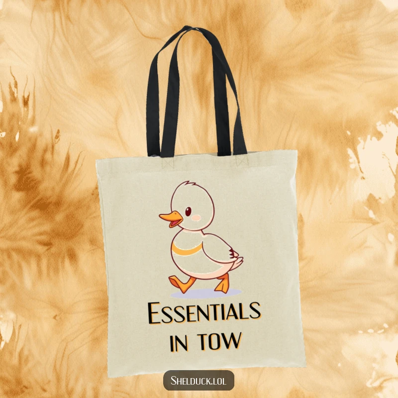 Funny Shelduck Waddling Tote Bag depicting a duck striding with determination, a humorous and practical accessory.