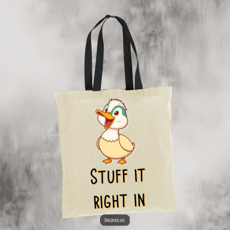 Funny Shelduck Tote Bag: A shelduck honks playfully with its beak wide open, bringing loud energy.